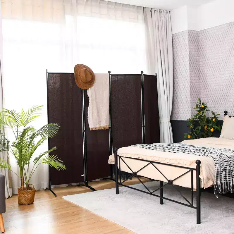 Séparateur de pièce pliant Costway 4 panneaux 1,7 m Écran d'intimité en tissu avec cadre en acier Blanc/Noir/Marron