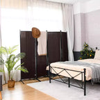 Séparateur de pièce pliant Costway 4 panneaux 1,7 m Écran d'intimité en tissu avec cadre en acier Blanc/Noir/Marron