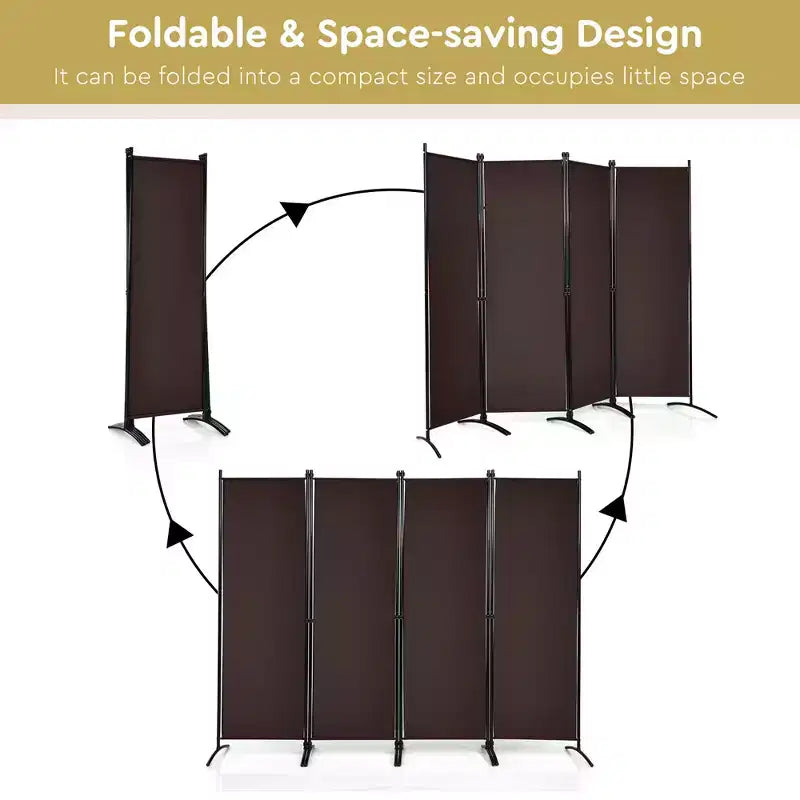 Séparateur de pièce pliant Costway 4 panneaux 1,7 m Écran d'intimité en tissu avec cadre en acier Blanc/Noir/Marron