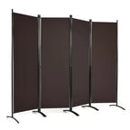 Séparateur de pièce pliant Costway 4 panneaux 1,7 m Écran d'intimité en tissu avec cadre en acier Blanc/Noir/Marron