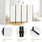 Séparateur de pièce pliant Costway 4 panneaux 1,7 m Écran d'intimité en tissu avec cadre en acier Blanc/Noir/Marron