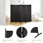 Séparateur de pièce pliant Costway 4 panneaux 1,7 m Écran d'intimité en tissu avec cadre en acier Blanc/Noir/Marron