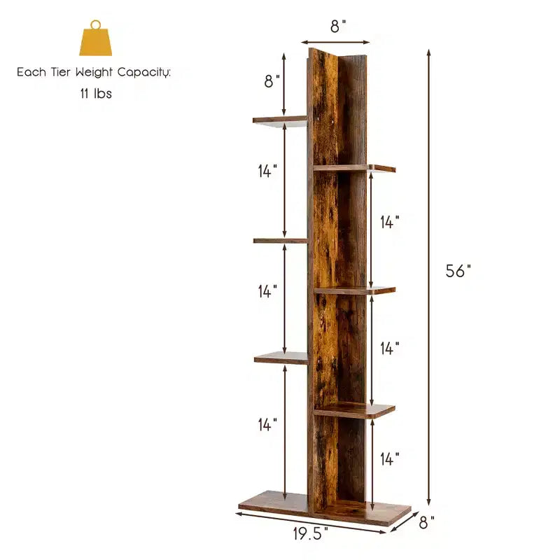 Costway Bibliothèque à concept ouvert Présentoir à plantes Étagère en bois Noyer/Marron