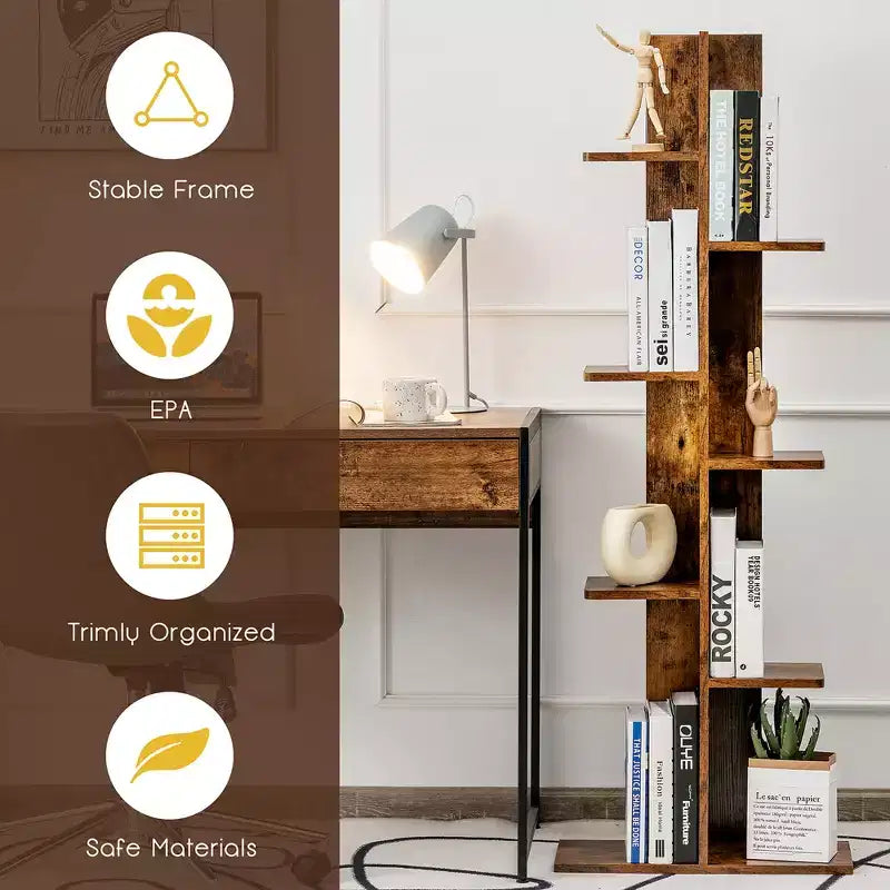 Costway Bibliothèque à concept ouvert Présentoir à plantes Étagère en bois Noyer/Marron