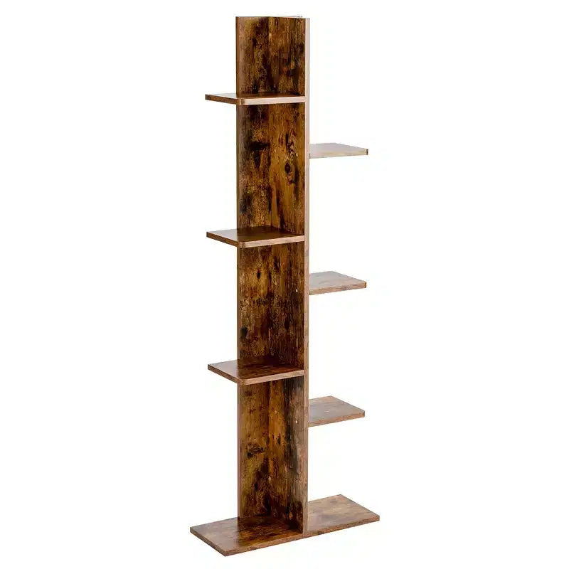 Costway Bibliothèque à concept ouvert Présentoir à plantes Étagère en bois Noyer/Marron