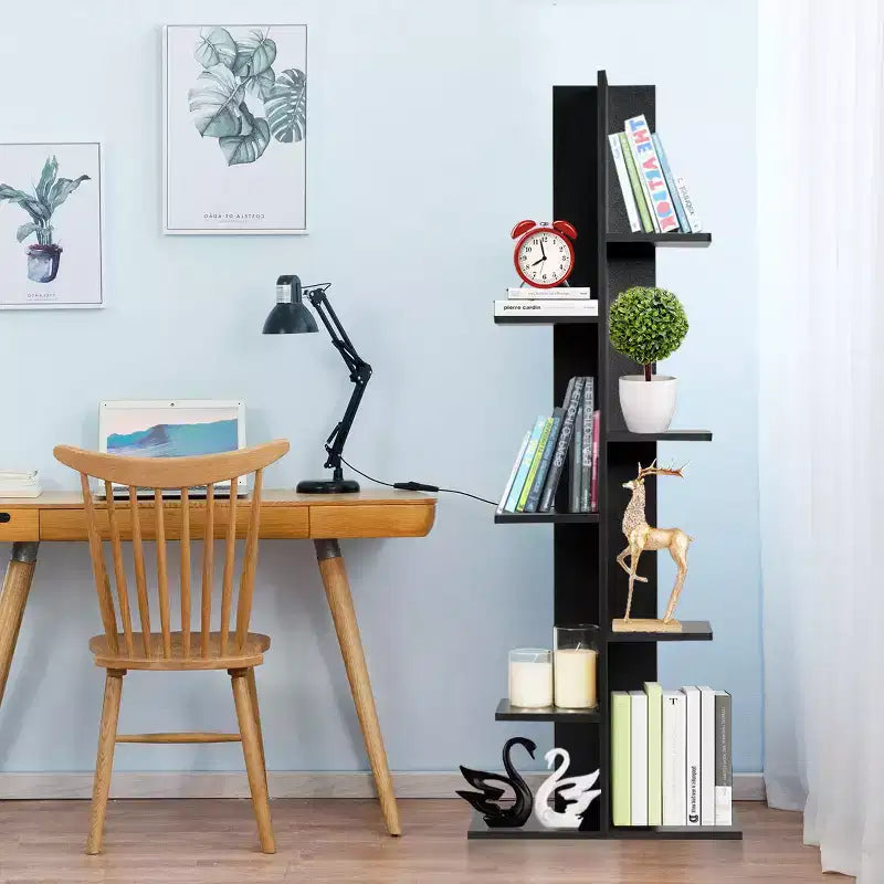 Costway Bibliothèque à concept ouvert Présentoir à plantes Étagère en bois Noyer/Marron