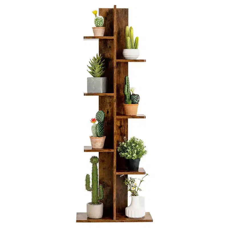 Costway Bibliothèque à concept ouvert Présentoir à plantes Étagère en bois Noyer/Marron