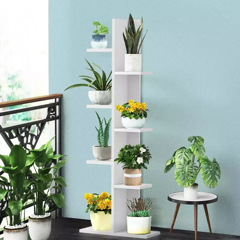 Costway Bibliothèque à concept ouvert Présentoir à plantes Étagère en bois Noyer/Marron