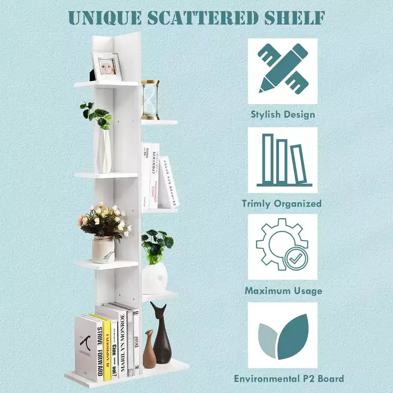 Costway Bibliothèque à concept ouvert Présentoir à plantes Étagère en bois Noyer/Marron