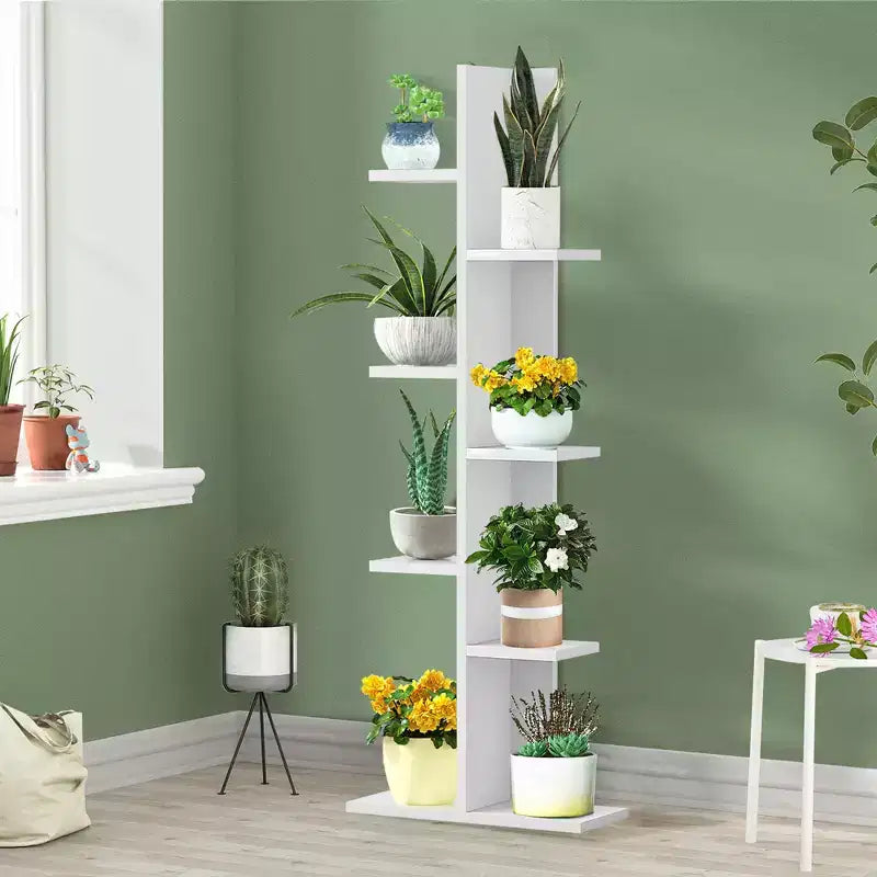 Costway Bibliothèque à concept ouvert Présentoir à plantes Étagère en bois Noyer/Marron