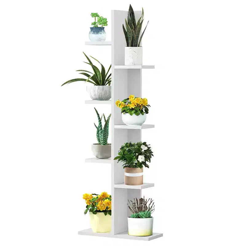 Costway Bibliothèque à concept ouvert Présentoir à plantes Étagère en bois Noyer/Marron