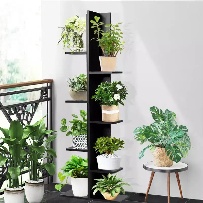 Costway Bibliothèque à concept ouvert Présentoir à plantes Étagère en bois Noyer/Marron