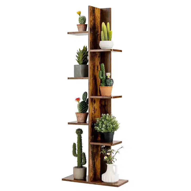 Costway Bibliothèque à concept ouvert Présentoir à plantes Étagère en bois Noyer/Marron