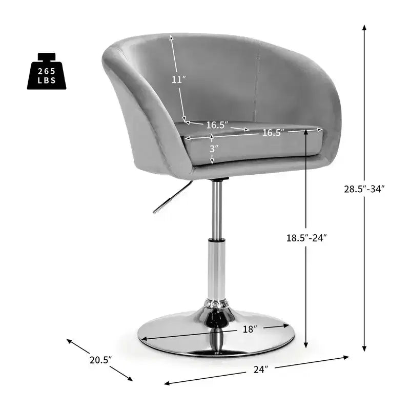 Costway Modern Velvet Chair Height Adjustable Bar Stool Swivel Makeup Seat