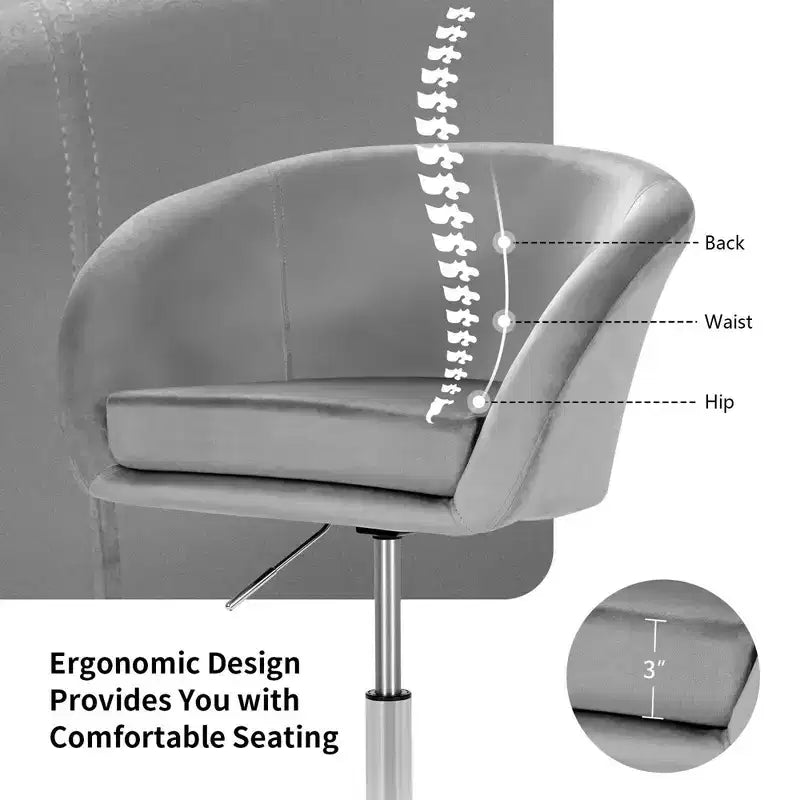 Costway Modern Velvet Chair Height Adjustable Bar Stool Swivel Makeup Seat