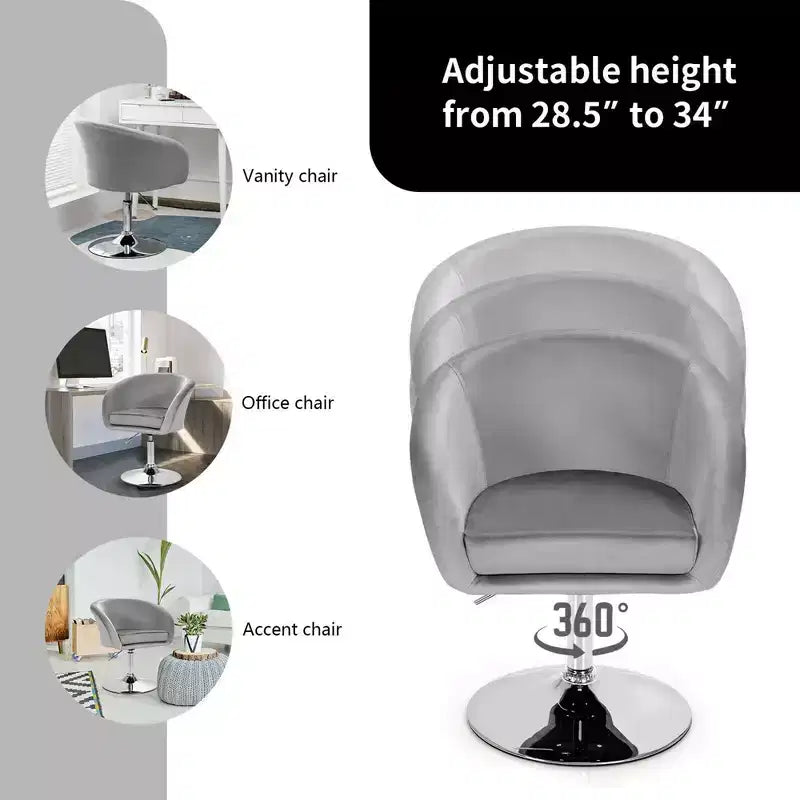 Costway Modern Velvet Chair Height Adjustable Bar Stool Swivel Makeup Seat