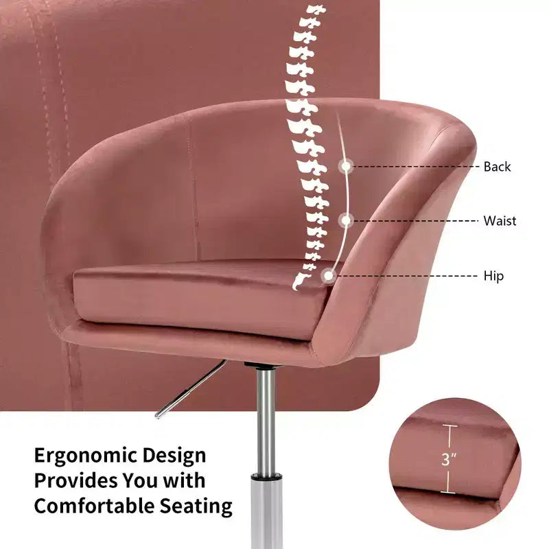 Costway Modern Velvet Chair Height Adjustable Bar Stool Swivel Makeup Seat