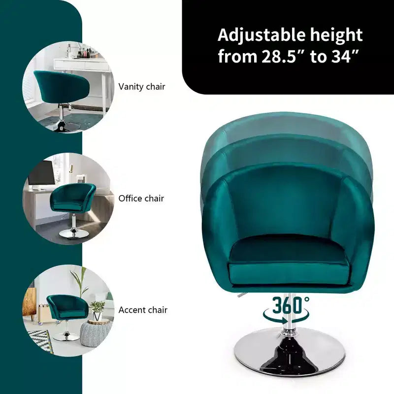 Costway Modern Velvet Chair Height Adjustable Bar Stool Swivel Makeup Seat