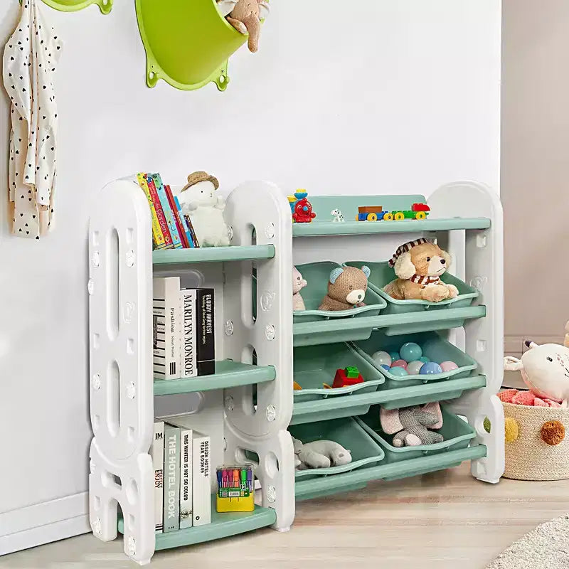 Meuble de Rangement pour Jouets d'Enfants Costway avec Bacs et Étagère Multi-Niveaux pour Chambre d'Enfant/Salle de Jeux Vert/Bleu
