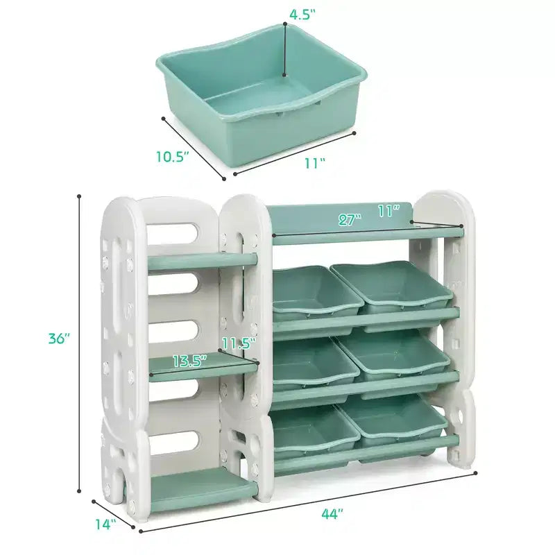 Meuble de Rangement pour Jouets d'Enfants Costway avec Bacs et Étagère Multi-Niveaux pour Chambre d'Enfant/Salle de Jeux Vert/Bleu