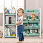 Meuble de Rangement pour Jouets d'Enfants Costway avec Bacs et Étagère Multi-Niveaux pour Chambre d'Enfant/Salle de Jeux Vert/Bleu