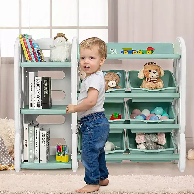 Meuble de Rangement pour Jouets d'Enfants Costway avec Bacs et Étagère Multi-Niveaux pour Chambre d'Enfant/Salle de Jeux Vert/Bleu