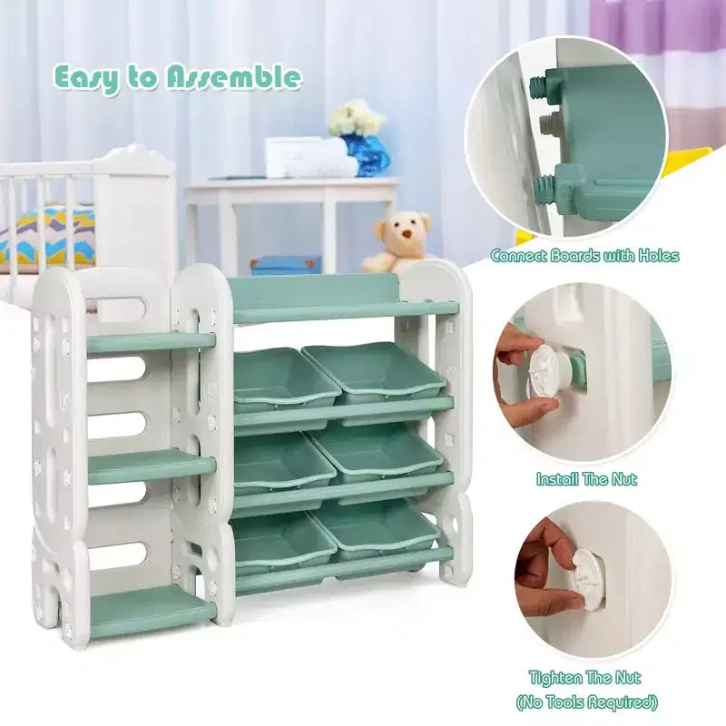 Meuble de Rangement pour Jouets d'Enfants Costway avec Bacs et Étagère Multi-Niveaux pour Chambre d'Enfant/Salle de Jeux Vert/Bleu