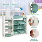 Meuble de Rangement pour Jouets d'Enfants Costway avec Bacs et Étagère Multi-Niveaux pour Chambre d'Enfant/Salle de Jeux Vert/Bleu