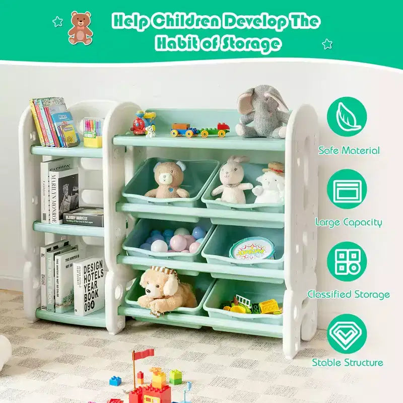 Meuble de Rangement pour Jouets d'Enfants Costway avec Bacs et Étagère Multi-Niveaux pour Chambre d'Enfant/Salle de Jeux Vert/Bleu
