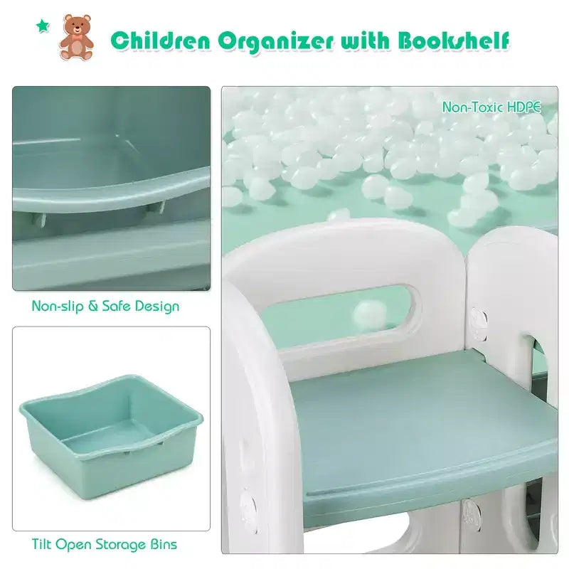 Meuble de Rangement pour Jouets d'Enfants Costway avec Bacs et Étagère Multi-Niveaux pour Chambre d'Enfant/Salle de Jeux Vert/Bleu