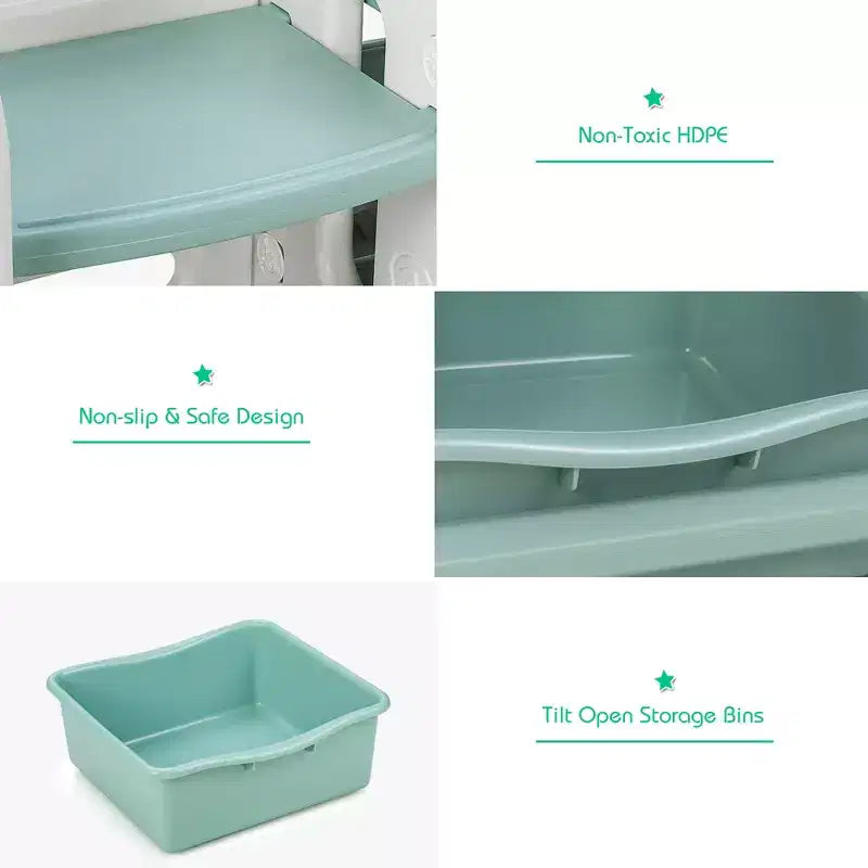 Meuble de Rangement pour Jouets d'Enfants Costway avec Bacs et Étagère Multi-Niveaux pour Chambre d'Enfant/Salle de Jeux Vert/Bleu