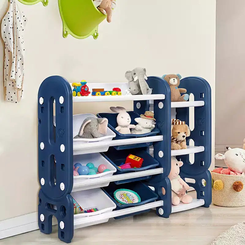 Meuble de Rangement pour Jouets d'Enfants Costway avec Bacs et Étagère Multi-Niveaux pour Chambre d'Enfant/Salle de Jeux Vert/Bleu