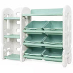 Meuble de Rangement pour Jouets d'Enfants Costway avec Bacs et Étagère Multi-Niveaux pour Chambre d'Enfant/Salle de Jeux Vert/Bleu