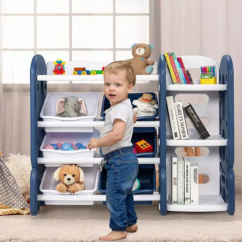 Meuble de Rangement pour Jouets d'Enfants Costway avec Bacs et Étagère Multi-Niveaux pour Chambre d'Enfant/Salle de Jeux Vert/Bleu