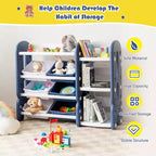 Meuble de Rangement pour Jouets d'Enfants Costway avec Bacs et Étagère Multi-Niveaux pour Chambre d'Enfant/Salle de Jeux Vert/Bleu