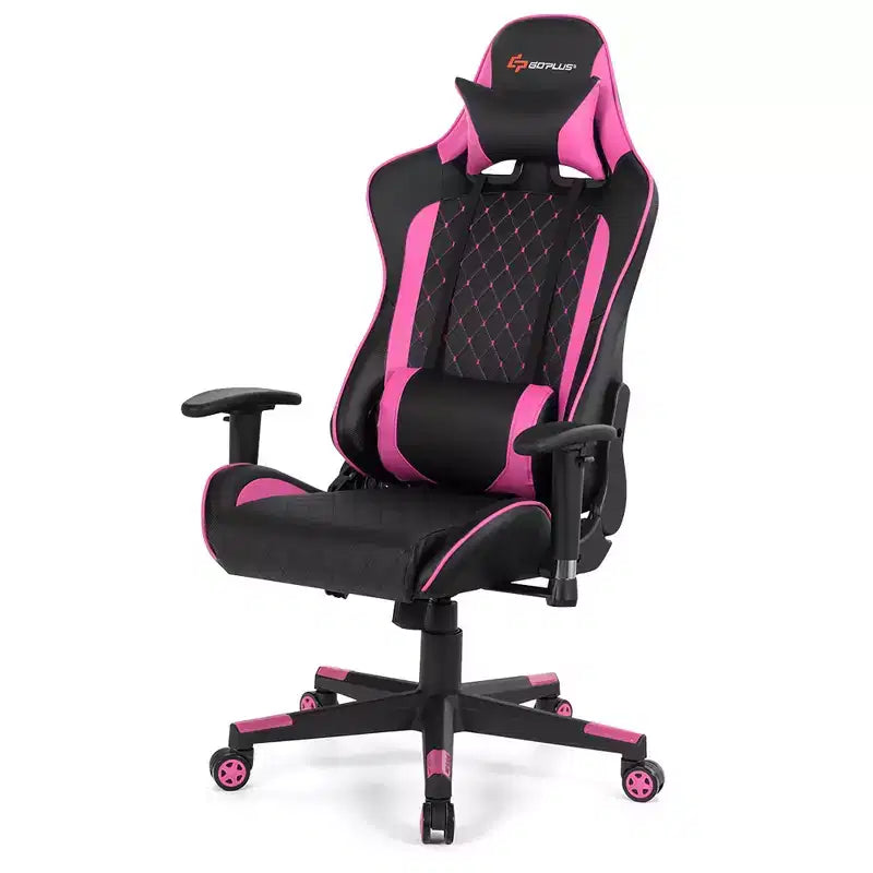 Fauteuil de massage gamer inclinable Costway avec support lombaire et appui-tête Blanc/Bleu/Rose/Rouge