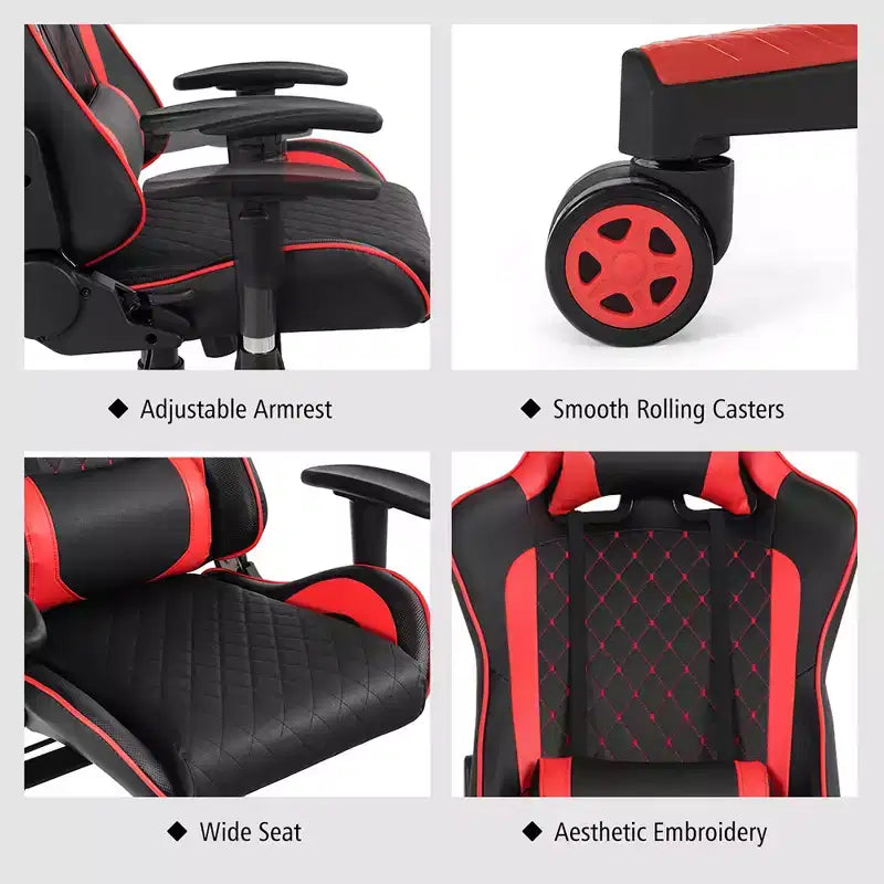 Fauteuil de massage gamer inclinable Costway avec support lombaire et appui-tête Blanc/Bleu/Rose/Rouge