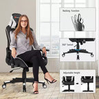 Fauteuil de massage gamer inclinable Costway avec support lombaire et appui-tête Blanc/Bleu/Rose/Rouge