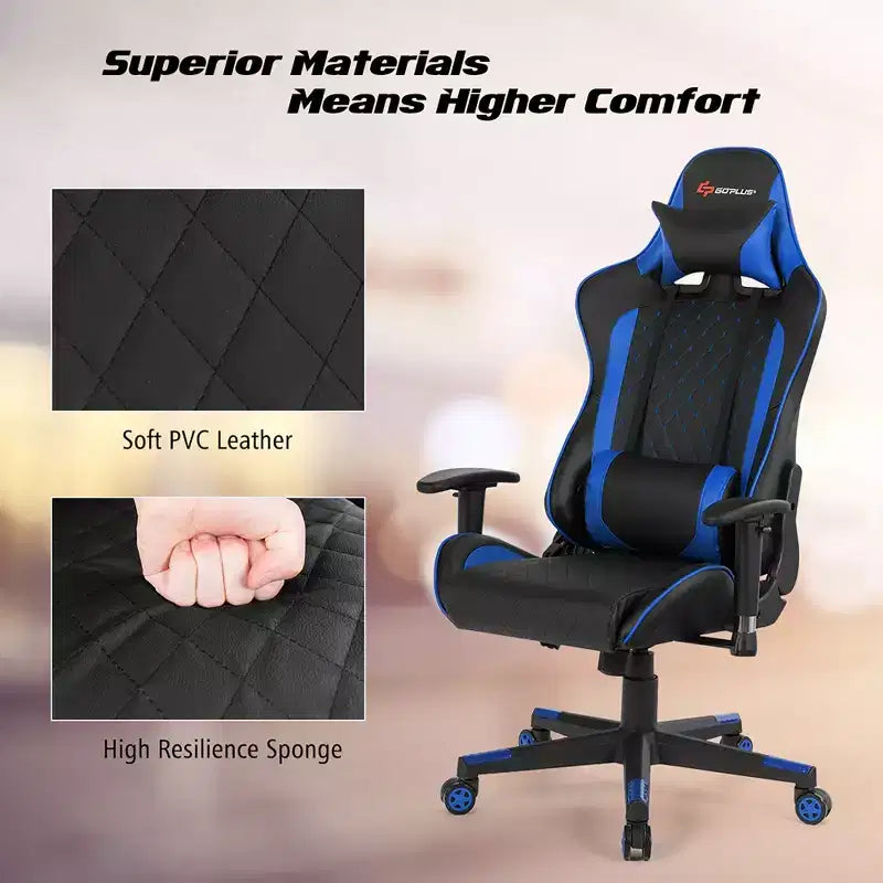Fauteuil de massage gamer inclinable Costway avec support lombaire et appui-tête Blanc/Bleu/Rose/Rouge