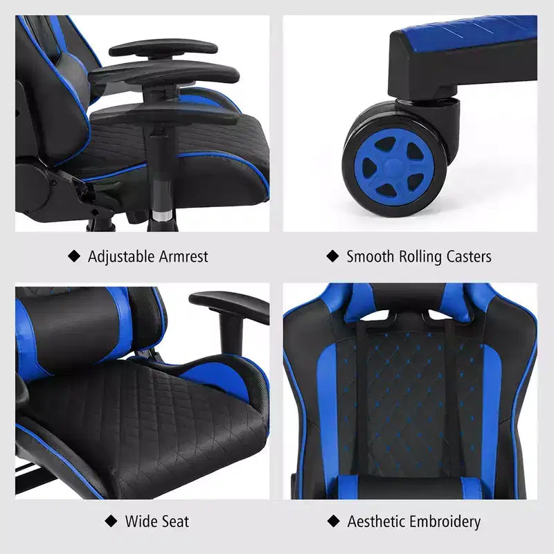 Fauteuil de massage gamer inclinable Costway avec support lombaire et appui-tête Blanc/Bleu/Rose/Rouge