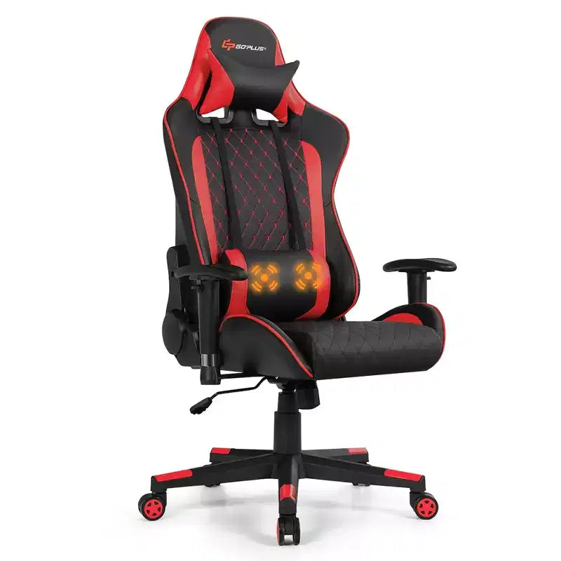 Fauteuil de massage gamer inclinable Costway avec support lombaire et appui-tête Blanc/Bleu/Rose/Rouge