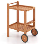 Costway Chariot de cuisine roulant à 2 niveaux en acacia, desserte de salle à manger d'extérieur avec roues