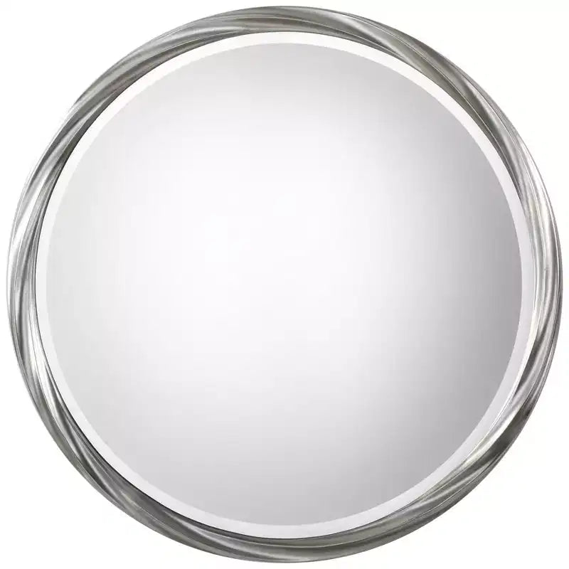 Uttermost Round Vanity Decorative Wall Mirror Modern Beveled Metallic Silver Leaf Frame 36 Wide for Bathroom Living Room Office