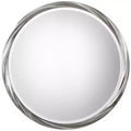 Uttermost Round Vanity Decorative Wall Mirror Modern Beveled Metallic Silver Leaf Frame 36 Wide for Bathroom Living Room Office