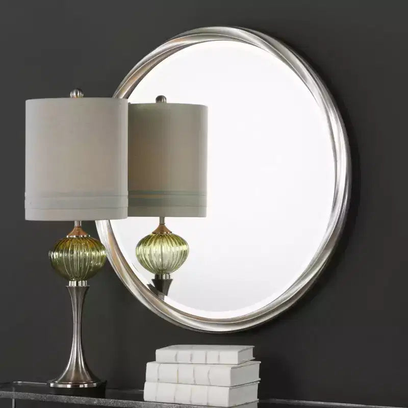 Miroir mural décoratif rond Uttermost, moderne, biseauté, avec cadre en feuille d'argent métallique, 91 cm de large, pour salle de bain, salon, bureau