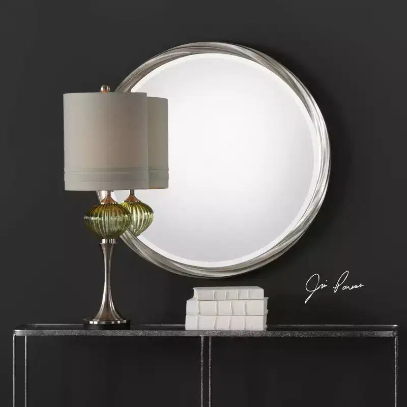 Miroir mural décoratif rond Uttermost, moderne, biseauté, avec cadre en feuille d'argent métallique, 91 cm de large, pour salle de bain, salon, bureau