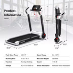 Costway Tapis de course électrique pliable 2,25 CV Contrôle via application Bluetooth