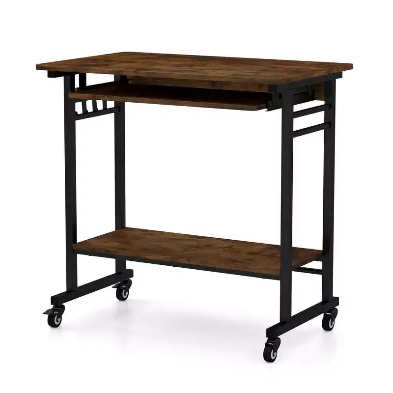 Bureau d'ordinateur Costway, chariot à roulettes pour ordinateur portable, poste de travail avec tiroir coulissant pour clavier