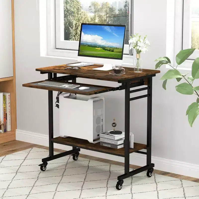 Bureau d'ordinateur Costway, chariot à roulettes pour ordinateur portable, poste de travail avec tiroir coulissant pour clavier