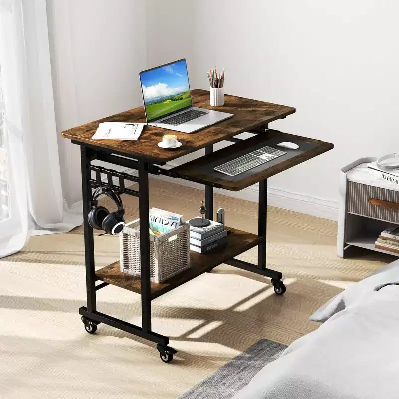 Bureau d'ordinateur Costway, chariot à roulettes pour ordinateur portable, poste de travail avec tiroir coulissant pour clavier